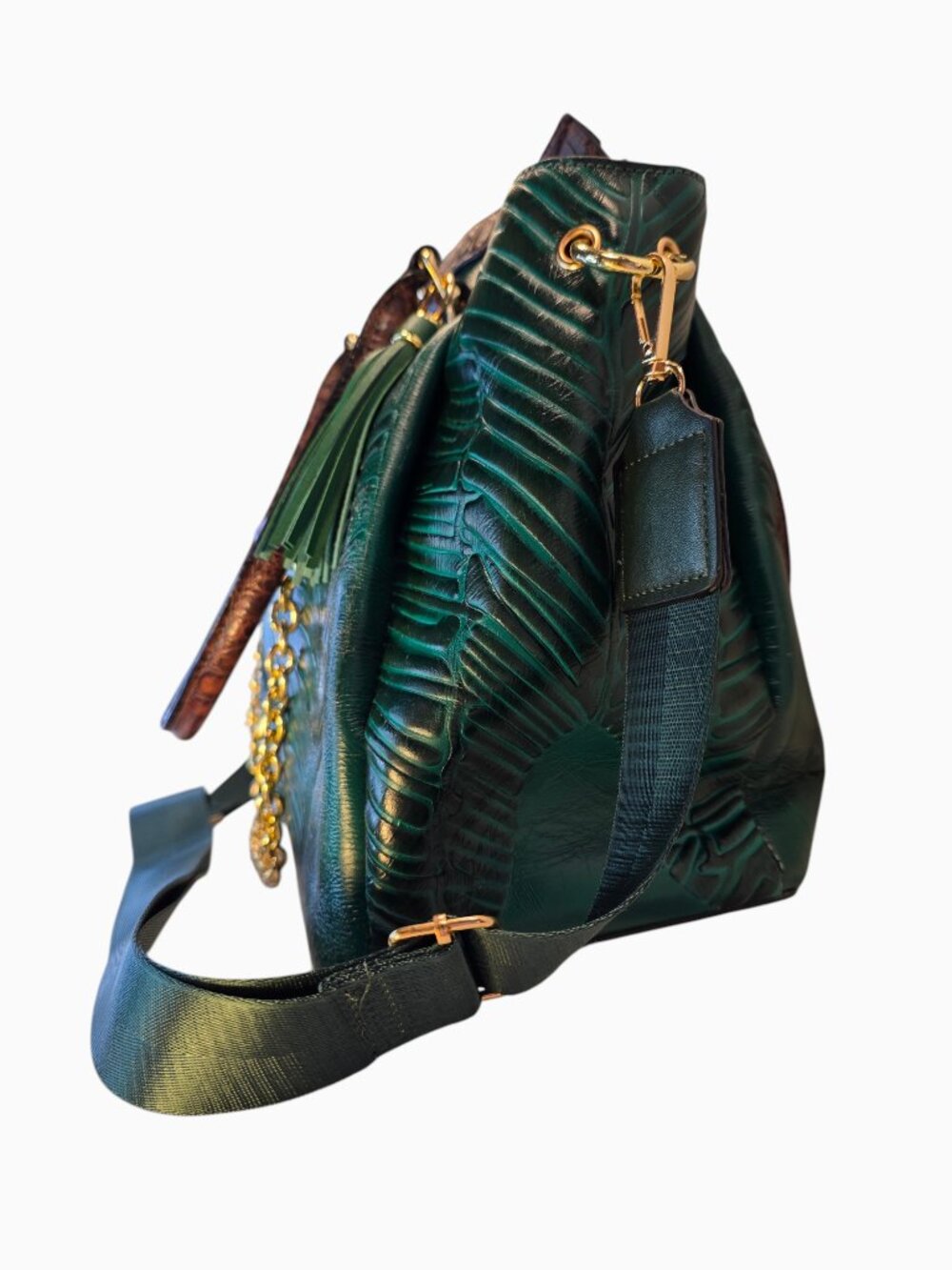Green and Brown Croc One-of-a-Kind Designer Satchel by Yahn Vanziano NWOT - Picture 3 of 9